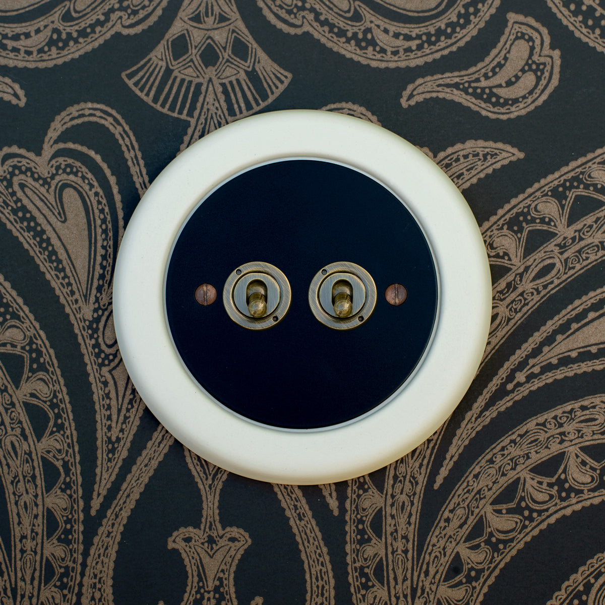 2 Gang Black Switch With Brass Toggle