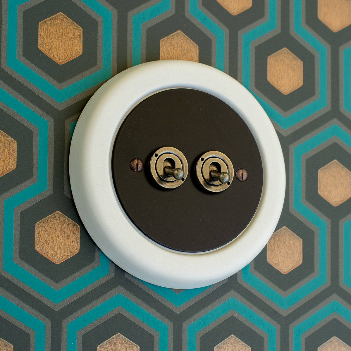 2 Gang Black Switch With Brass Toggle
