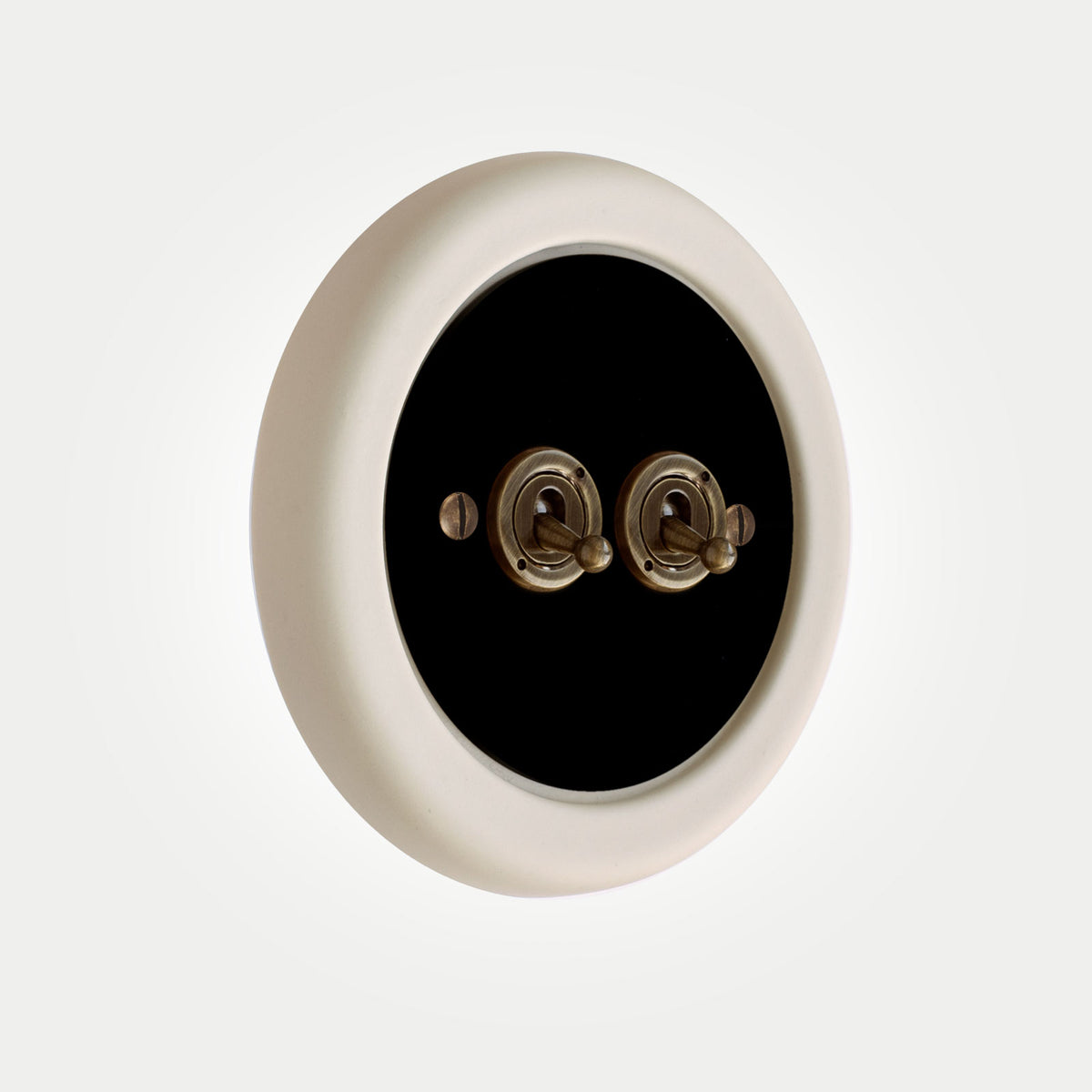 2 Gang Black Switch With Brass Toggle