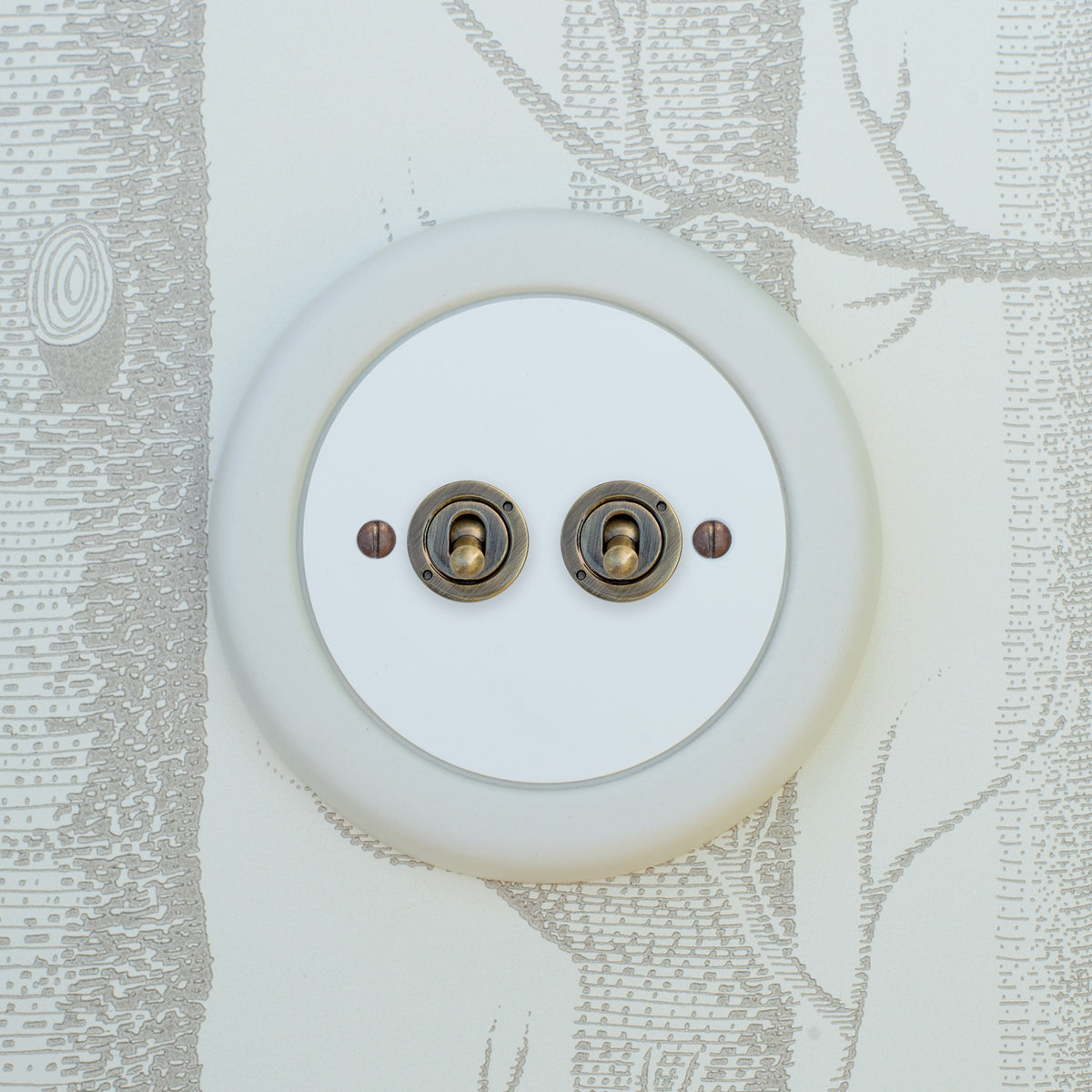 2 Gang White Switch With Brass Toggle