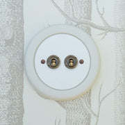 2 Gang White Switch With Brass Toggle