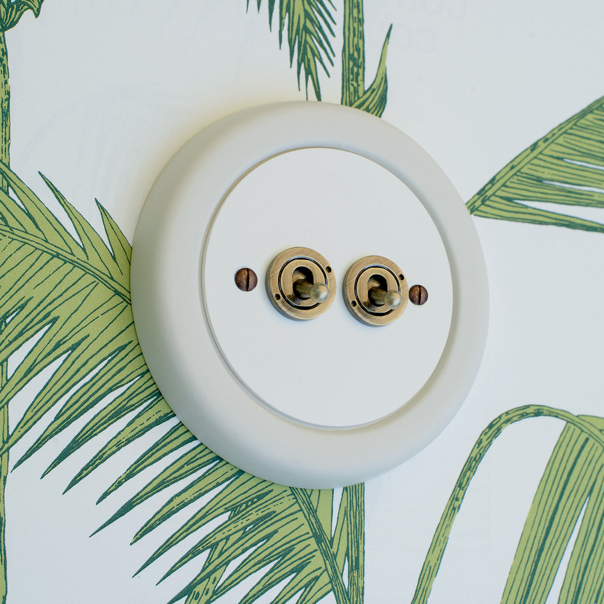 2 Gang White Switch With Brass Toggle