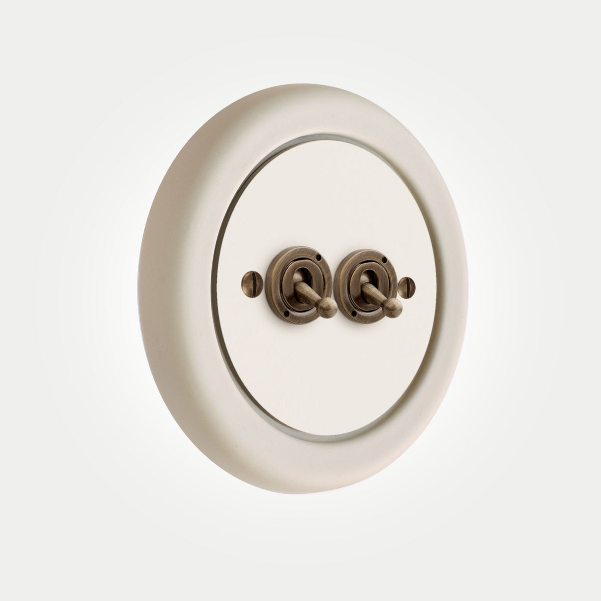2 Gang White Switch With Brass Toggle