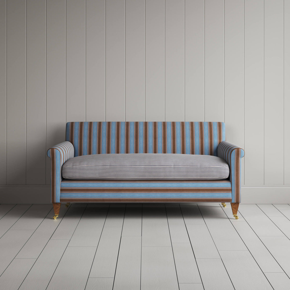 Idler 2 Seater Sofa in Regatta Blue Frame and Ticking Blue Brown Seat