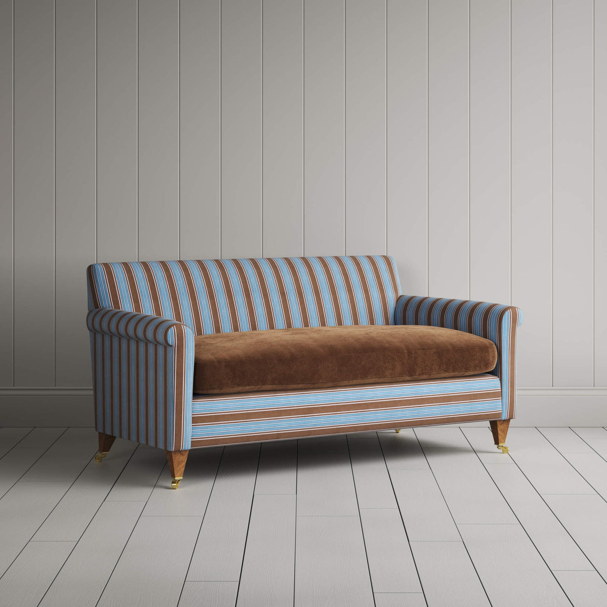 Idler 2 Seater Sofa in Regatta Blue Frame and Classic Corduroy Tobacco Seat