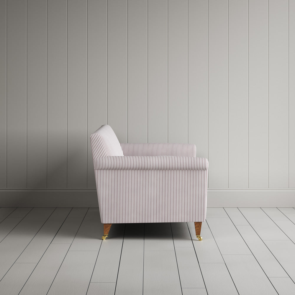 Idler 2 Seater Sofa in Ticking Berry Frame and Intelligent Velvet Damson Seat