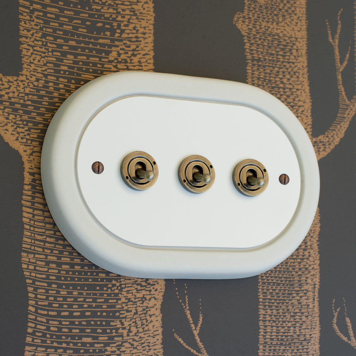 3 Gang White Switch With Brass Toggle