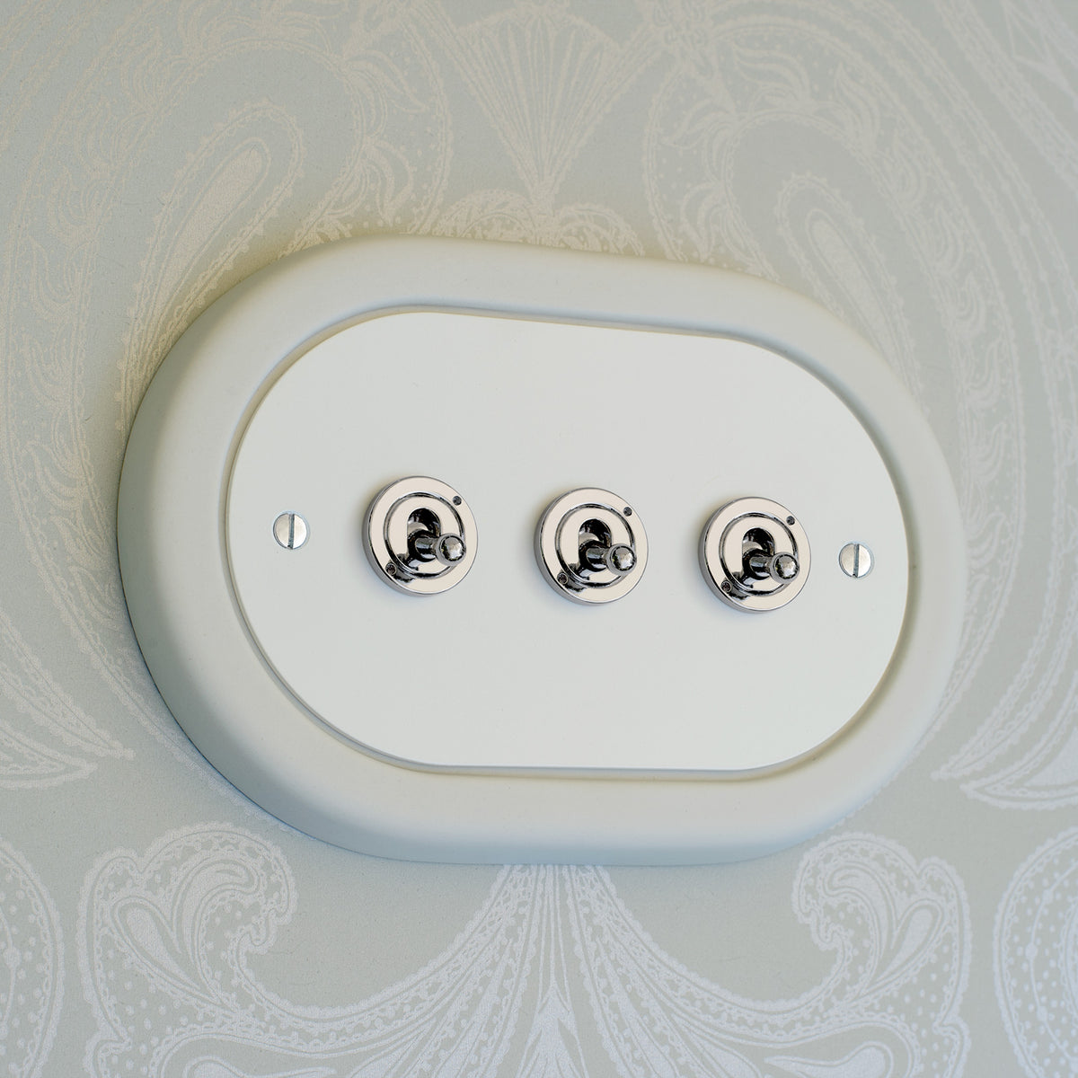 3 Gang White Switch With Chrome Toggle