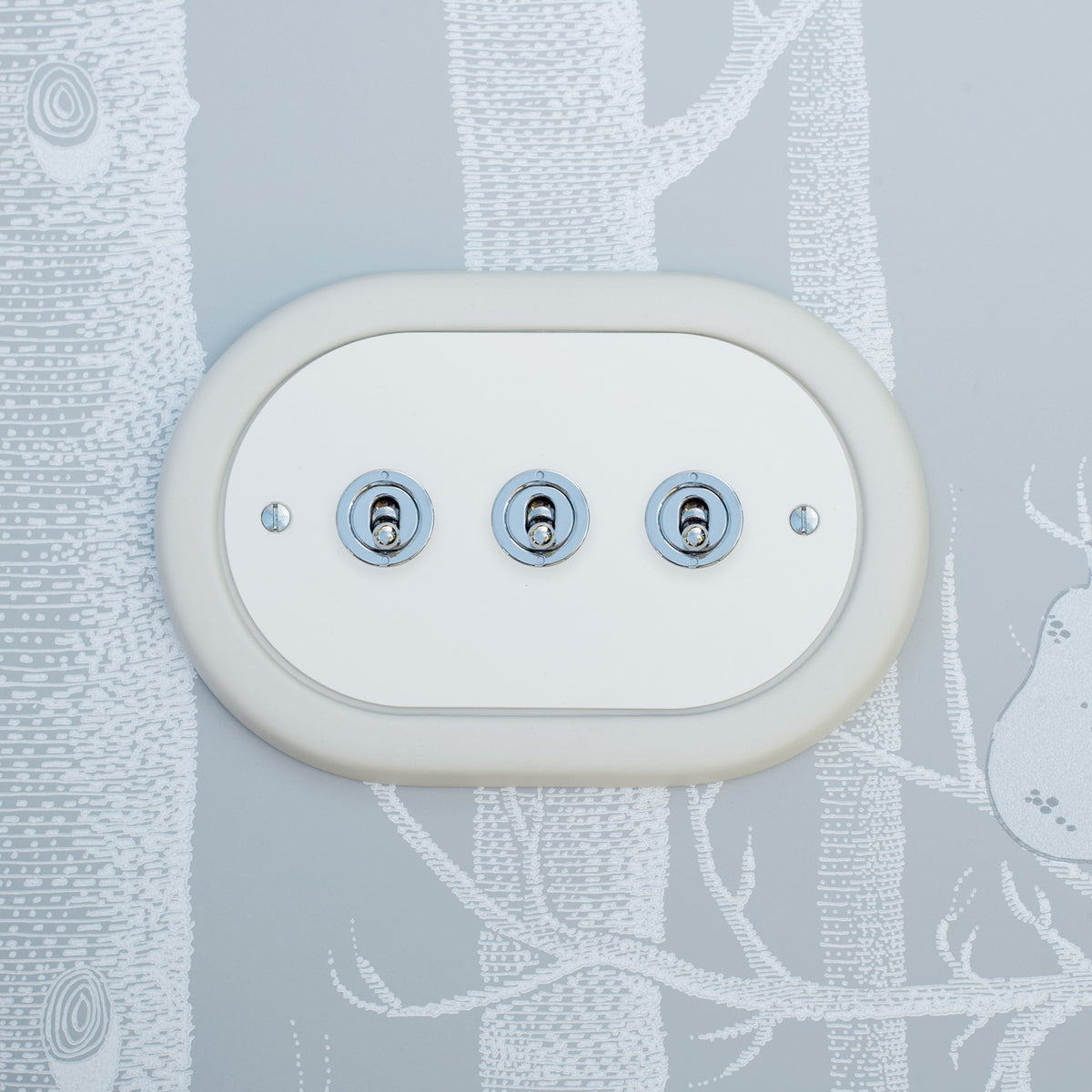 3 Gang White Switch With Chrome Toggle