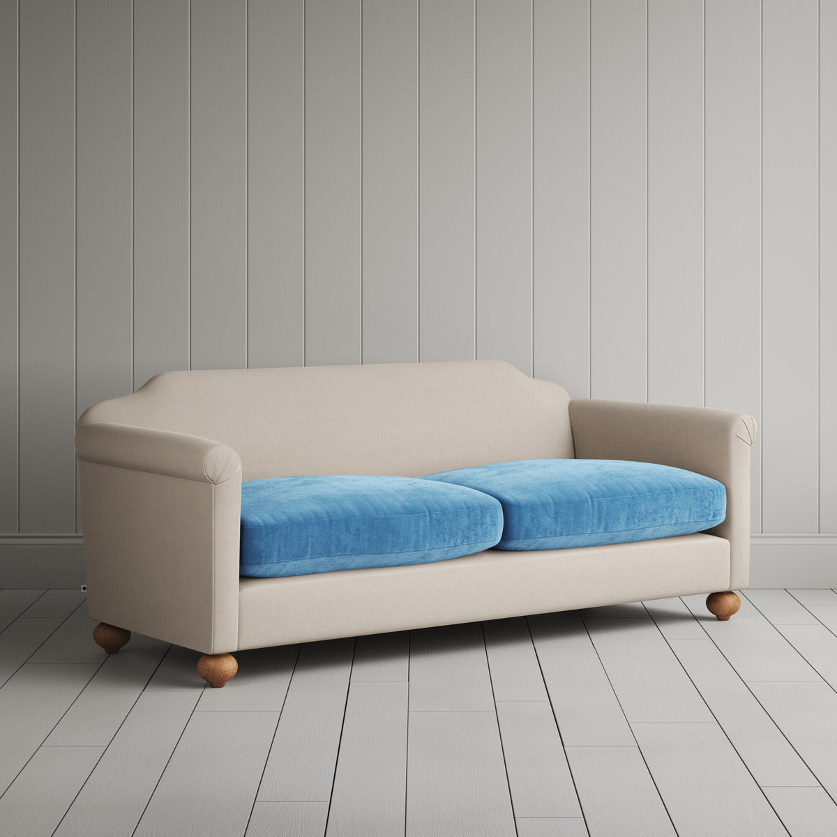 Dolittle 3 seater sofa in Laidback Linen Dove Frame and Classic Corduroy Harbour Blue Seat