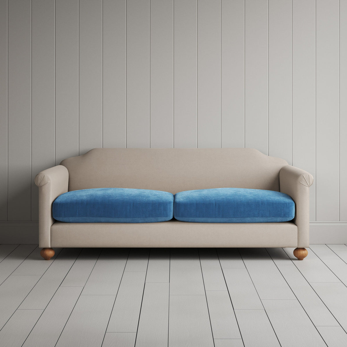 Dolittle 3 seater sofa in Laidback Linen Dove Frame and Classic Corduroy Harbour Blue Seat