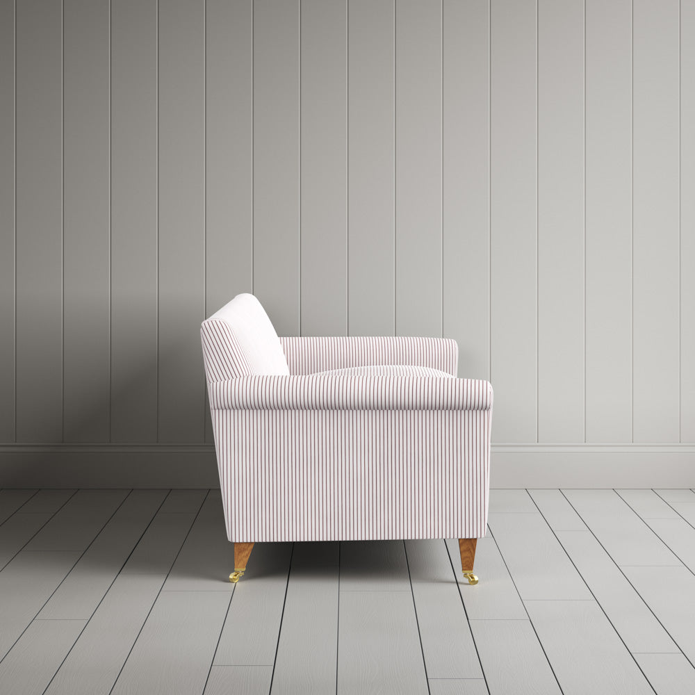 Idler 3 Seater Sofa in Ticking Berry Frame and Intelligent Velvet Damson Seat