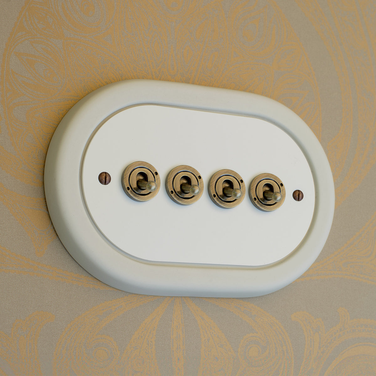 4 Gang White Switch With Brass Toggle