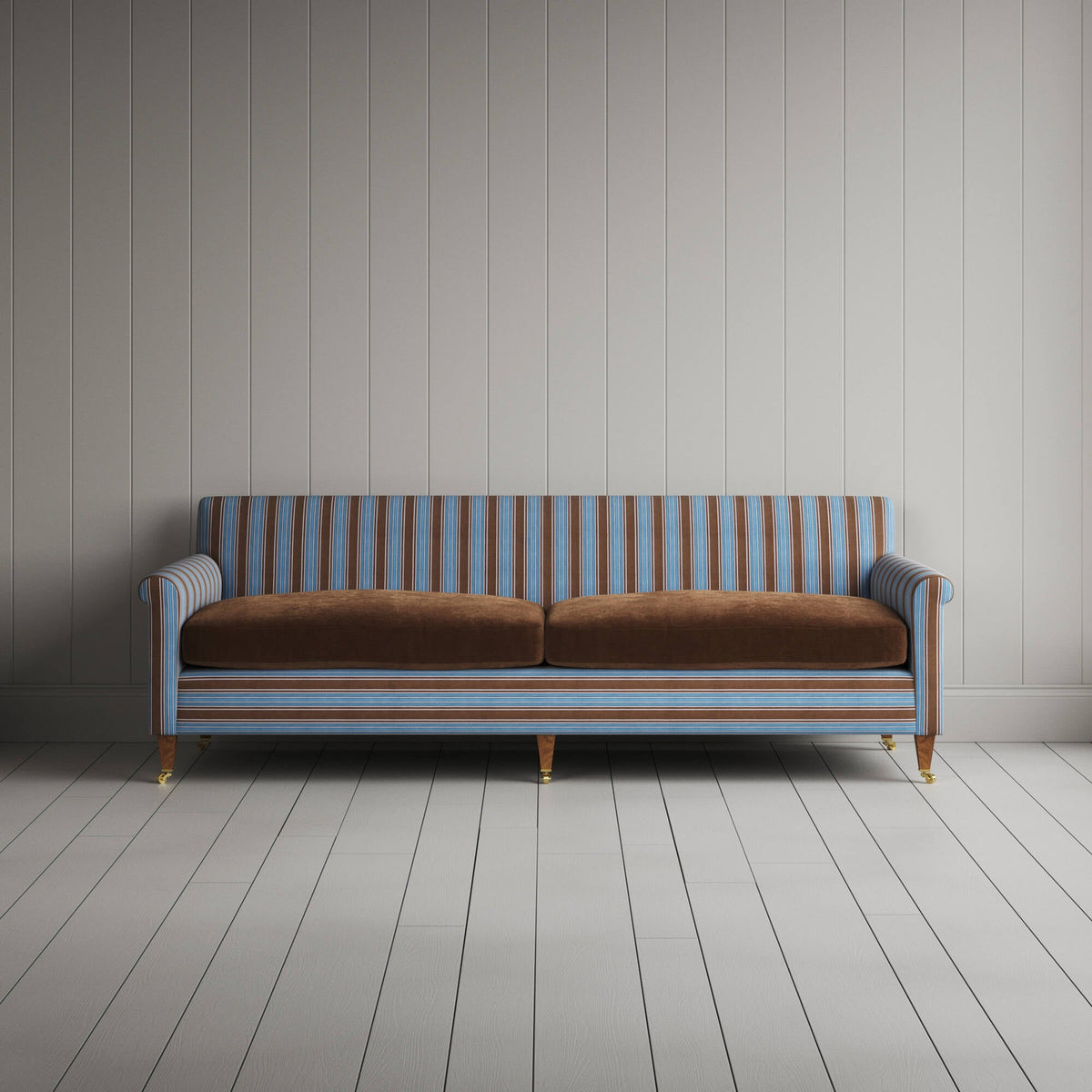 Idler 4 Seater Sofa in Regatta Blue Frame and Classic Corduroy Tobacco
