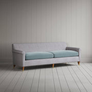 Idler 4 Seater Sofa in Ticking Blue Brown Frame and Intelligent Velvet Mineral Seat