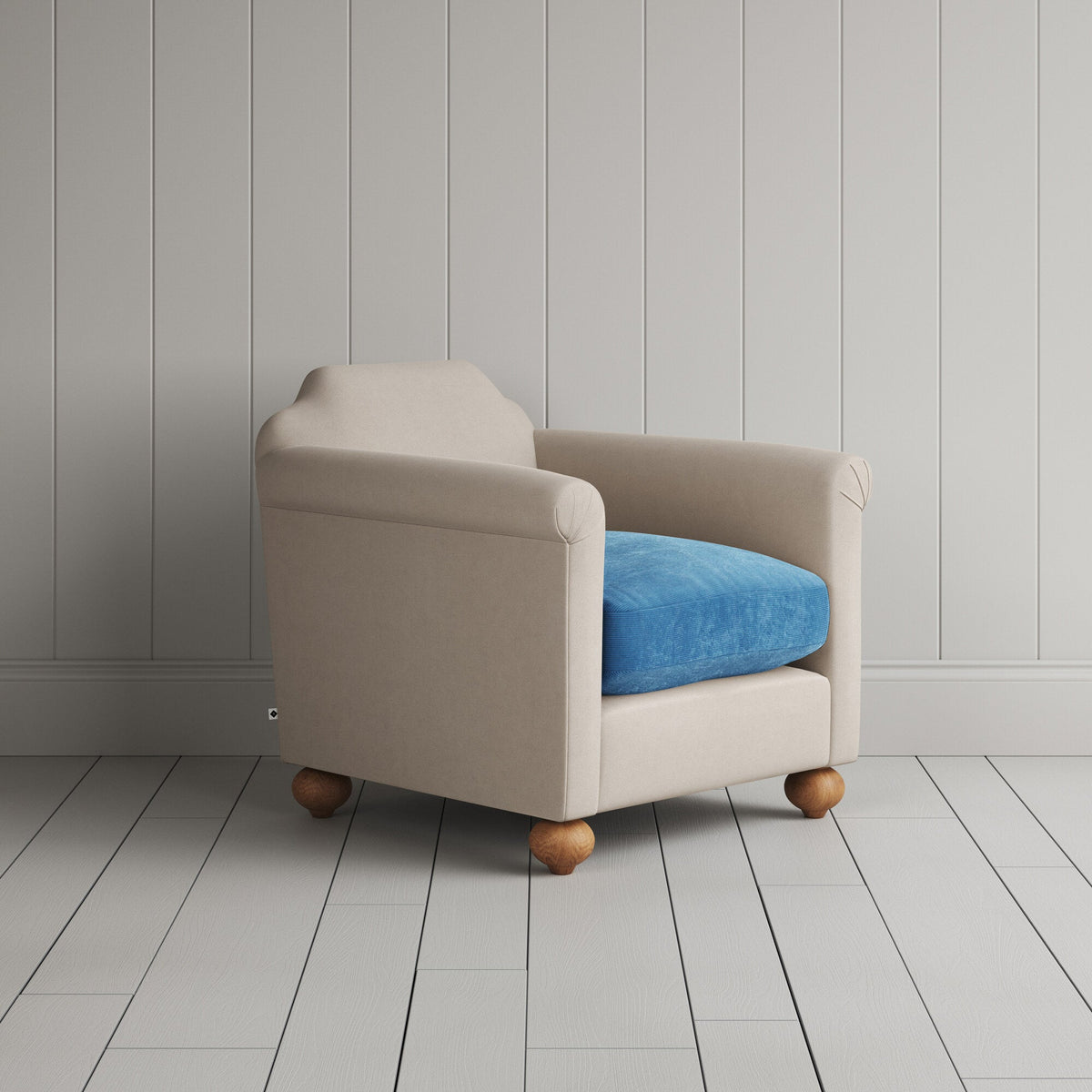 Dolittle Armchair in Laidback Linen Dove Frame and Classic Corduroy Harbour Blue Seat
