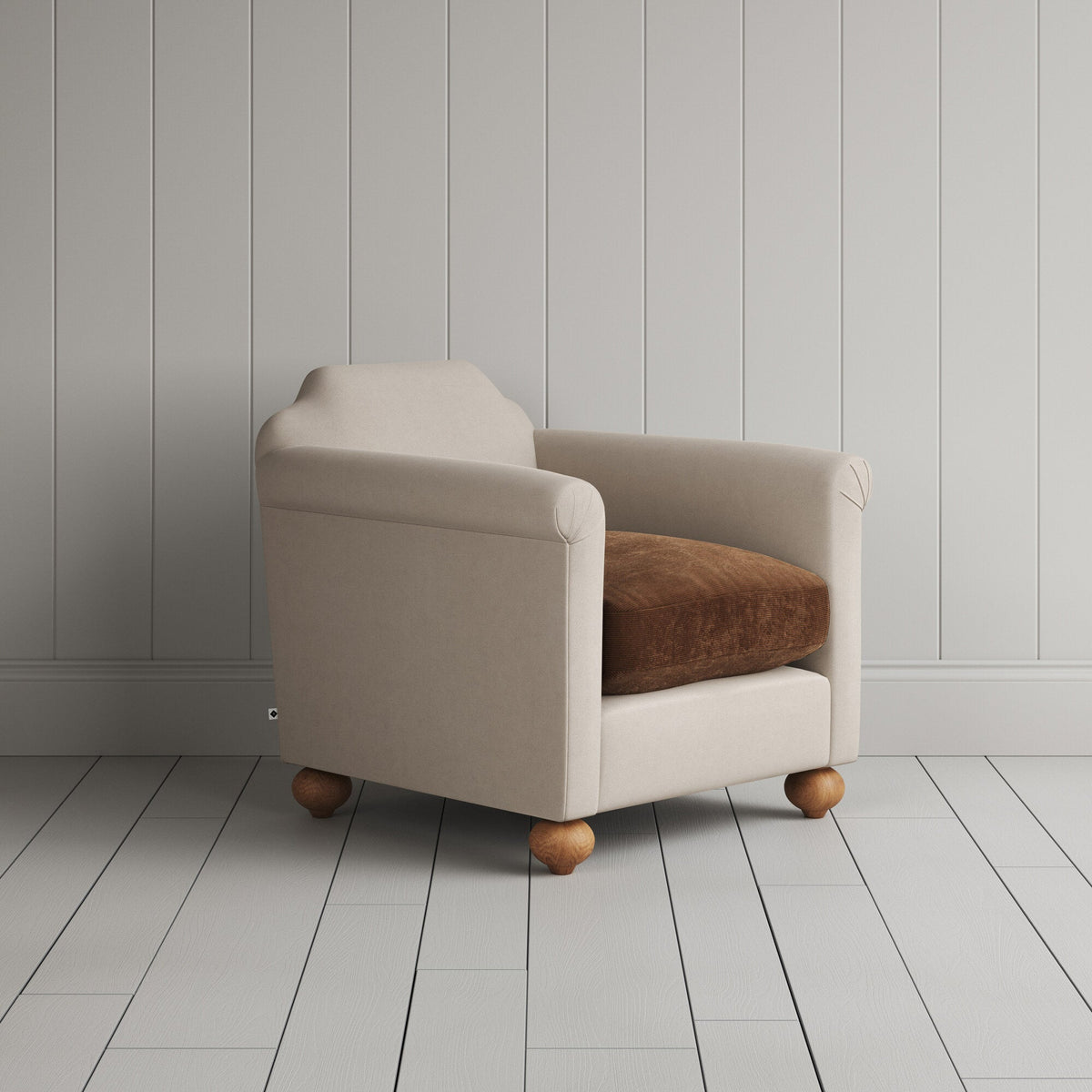 Dolittle Armchair in Laidback Linen Dove Frame and Classic Corduroy Tobacco Seat