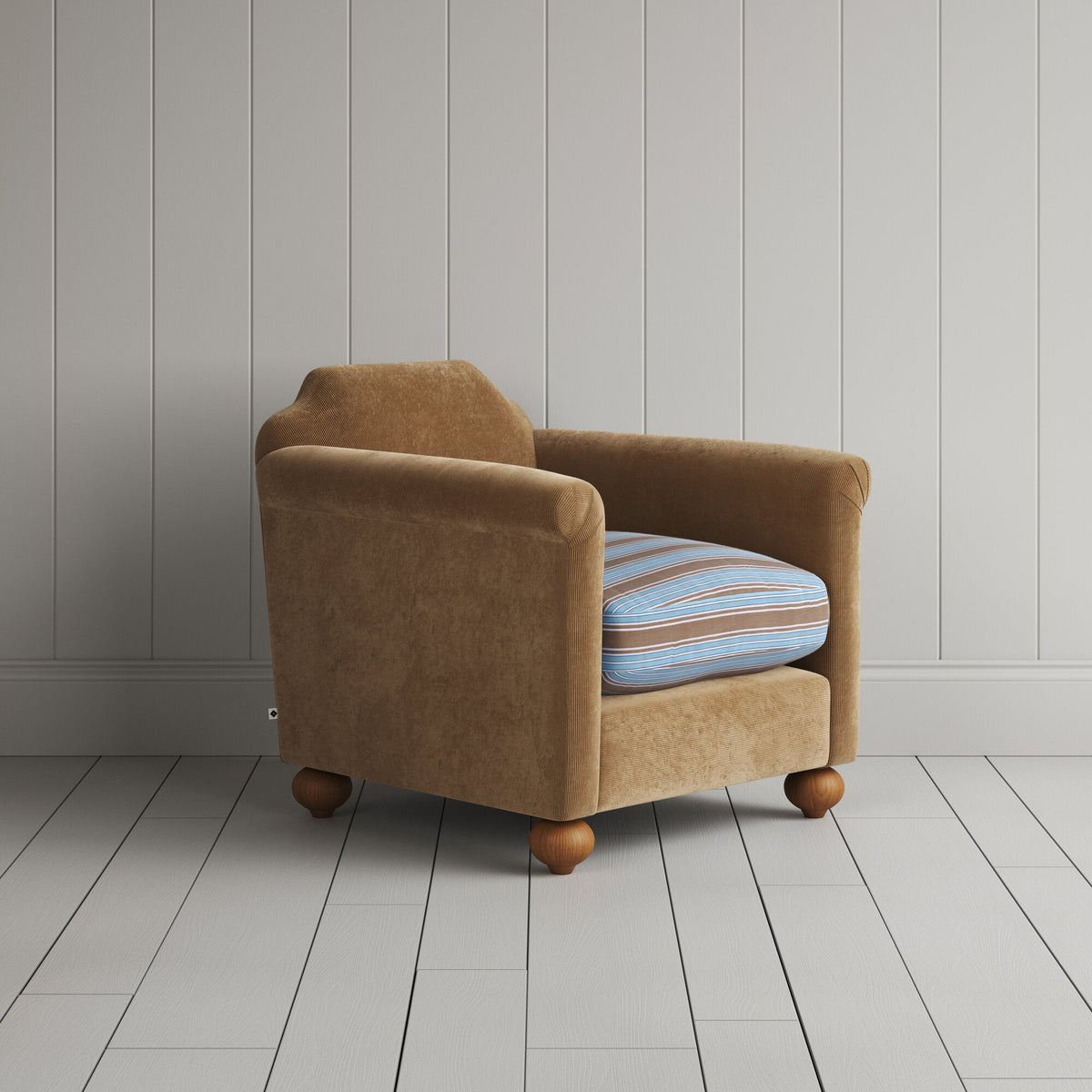 Dolittle Armchair in Classic Corduroy Stone Beige Frame and Regatta Blue Seat