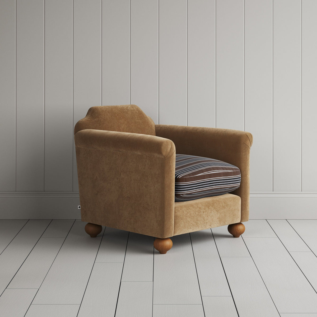 Dolittle Armchair in Classic Corduroy Stone Beige Frame and Regatta Charcoal Seat