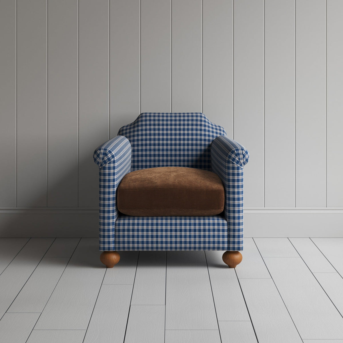 Dolittle Armchair in Well Plaid Frame and Classic Corduroy Tobacco Seat
