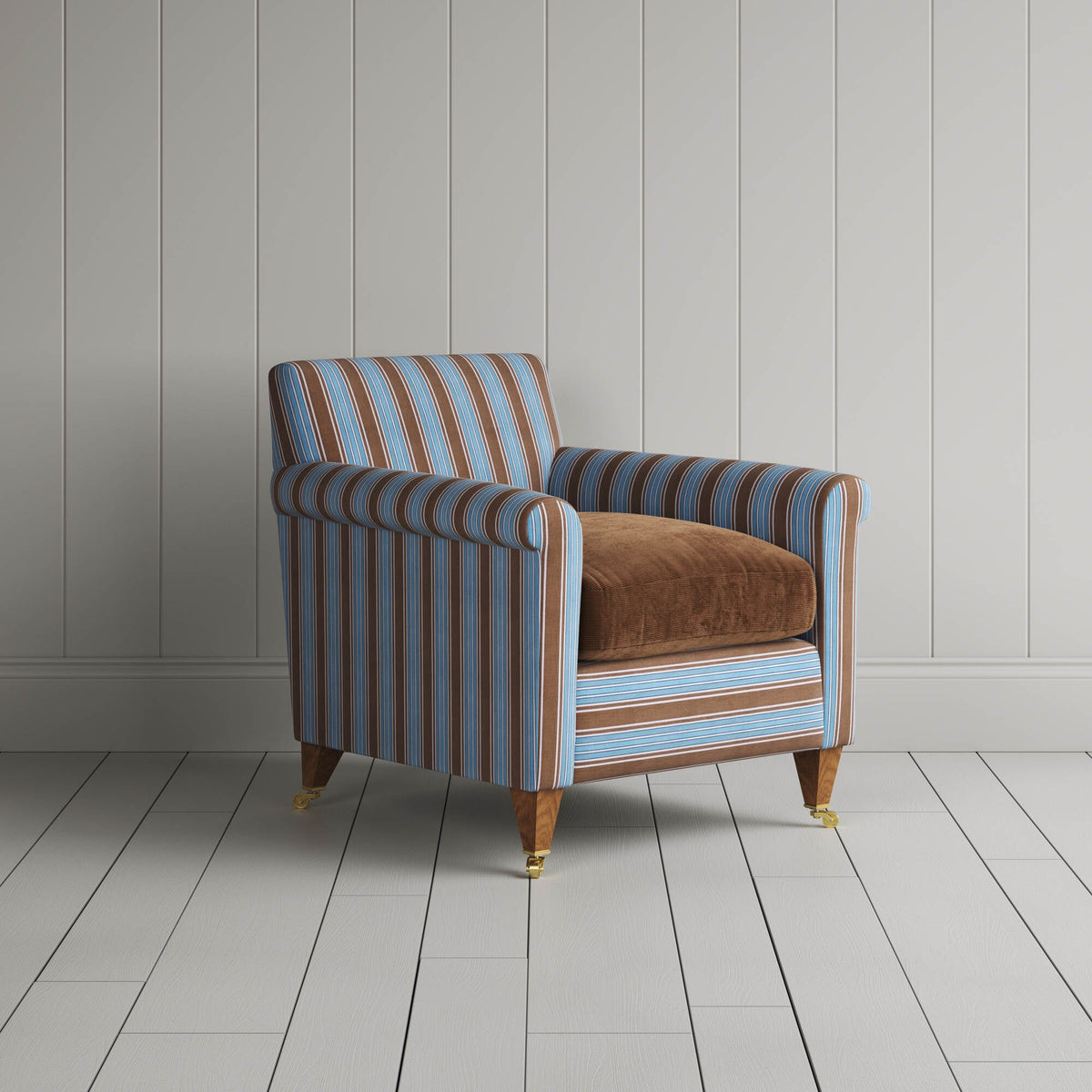 Idler Armchair in Regatta Blue Frame and Classic Corduroy Tobacco Seat