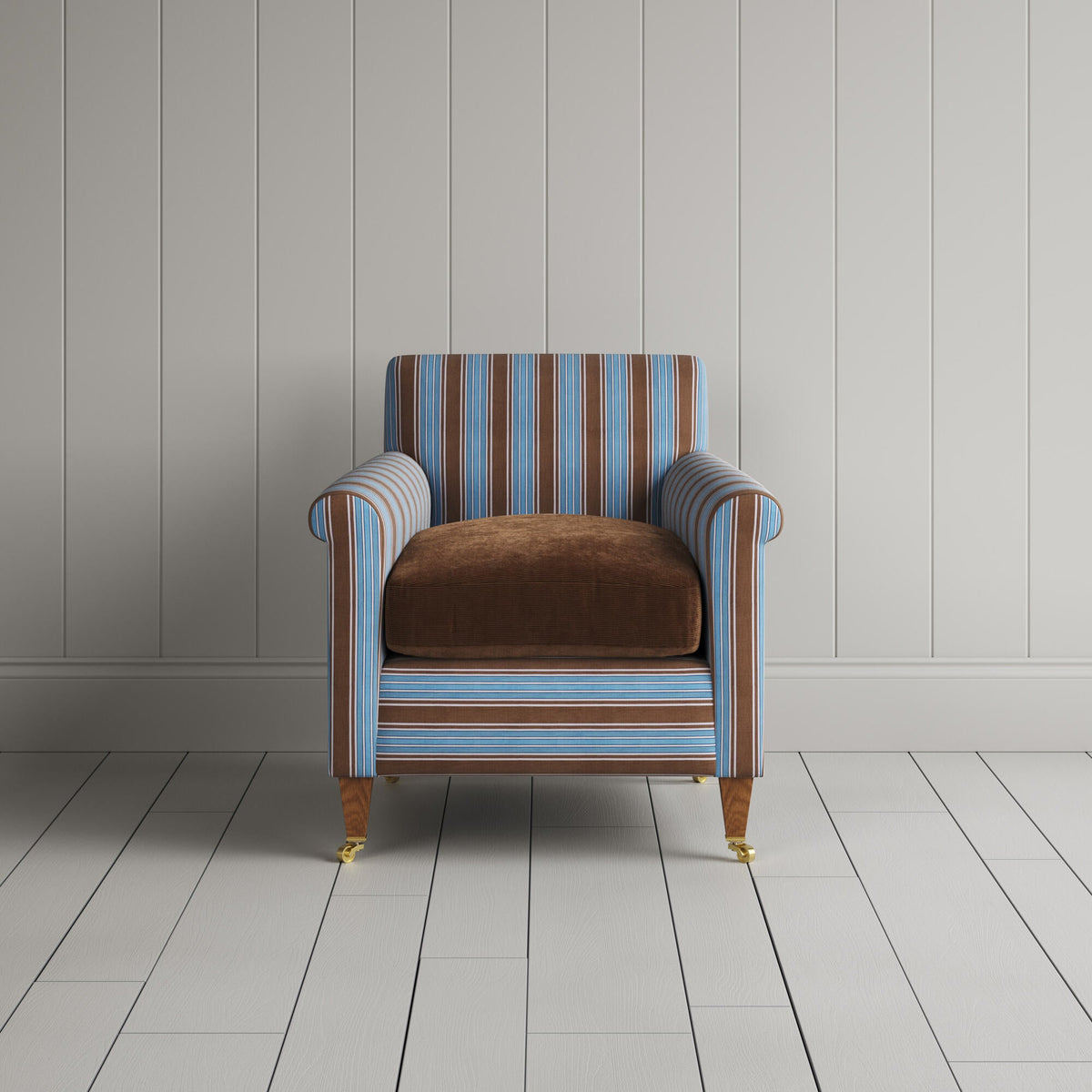 Idler Armchair in Regatta Blue Frame and Classic Corduroy Tobacco Seat