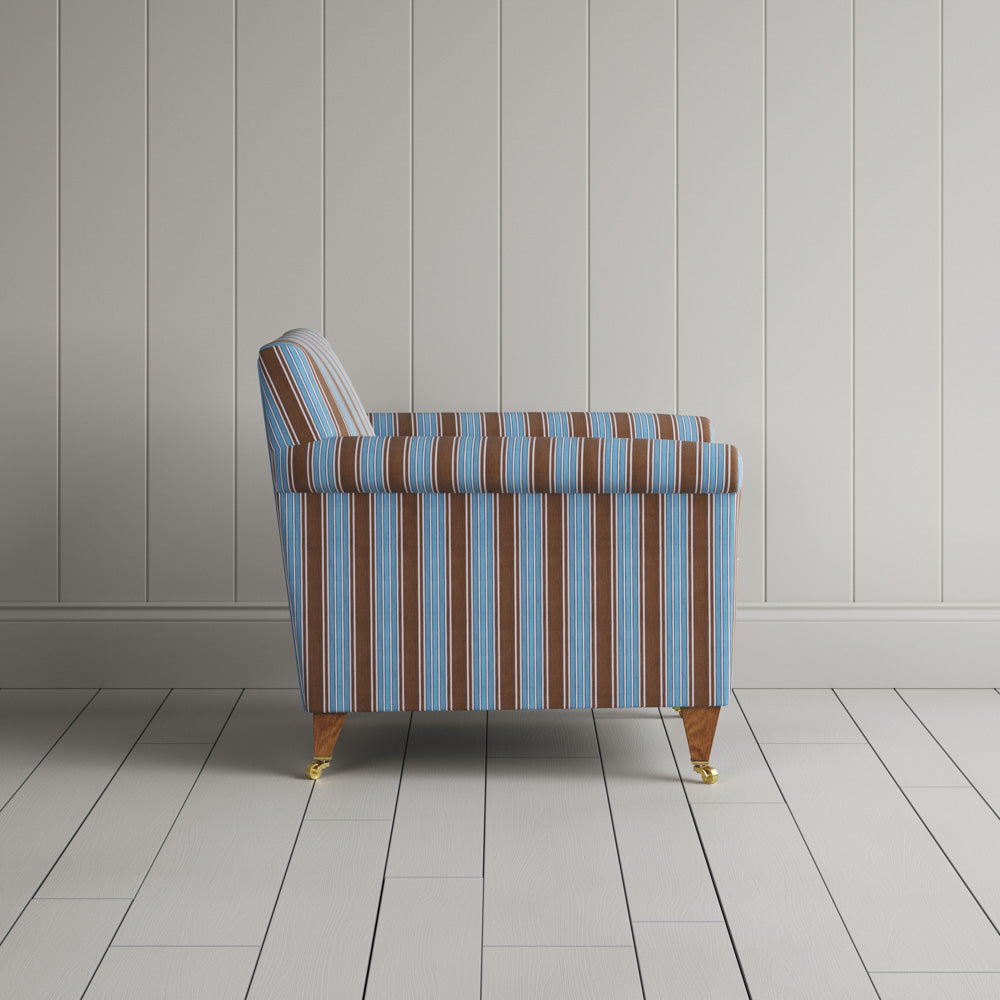 Idler Armchair in Regatta Blue Frame and Ticking Blue Brown Seat