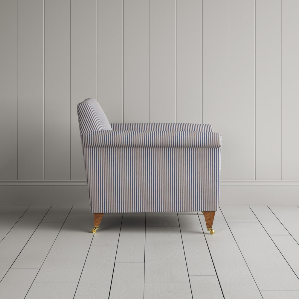 Idler Armchair in Ticking Blue Brown Frame and Regatta Blue Seat