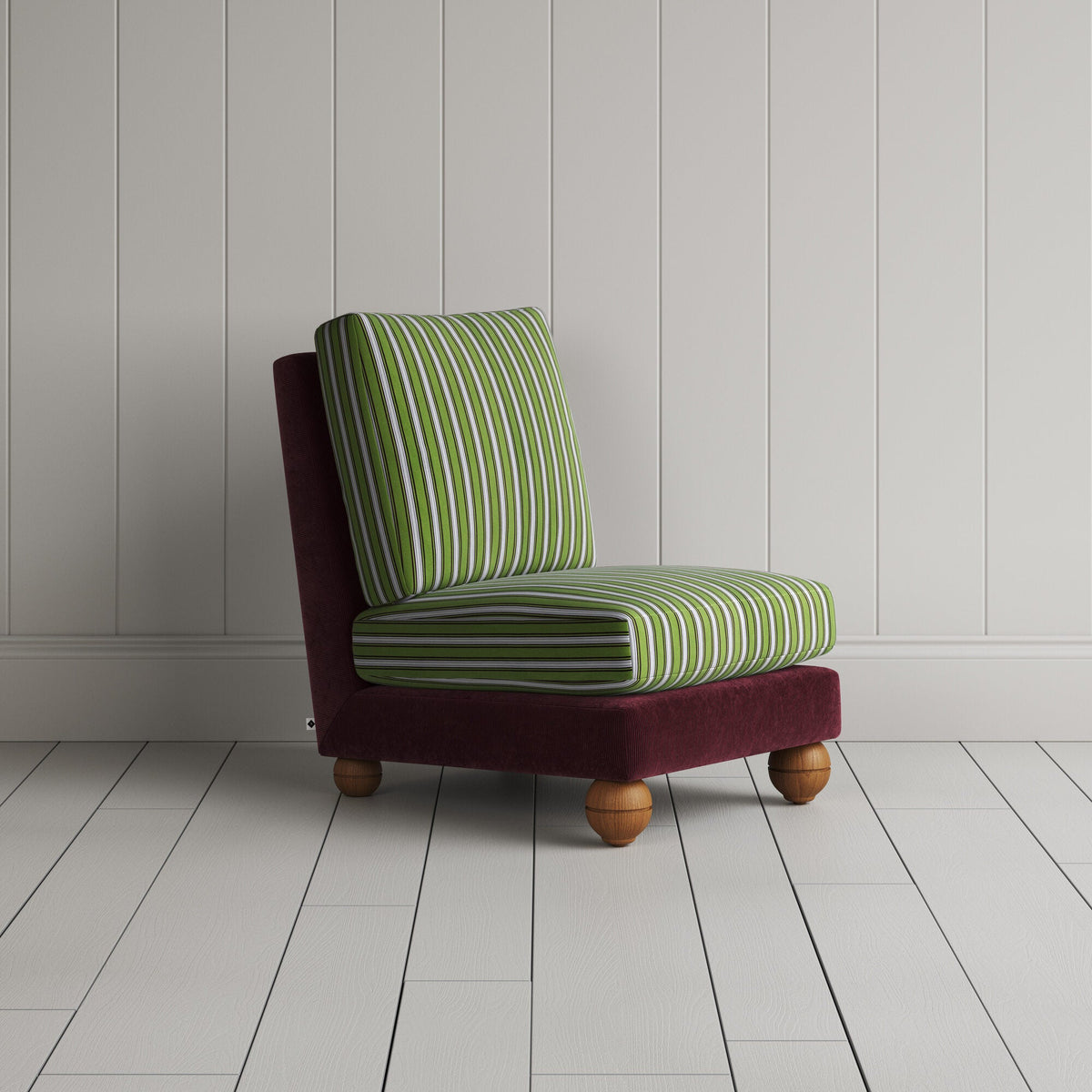 Perch Slipper Armchair in Classic Corduroy Cherry Frame and Colonnade Seat