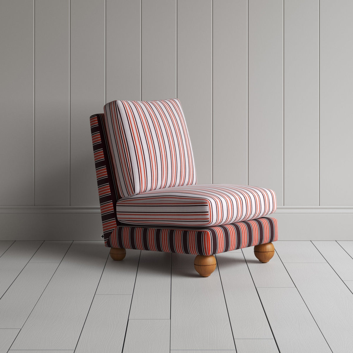Perch Slipper Armchair in Regatta Flame Frame and Slow Lane Berry Seat