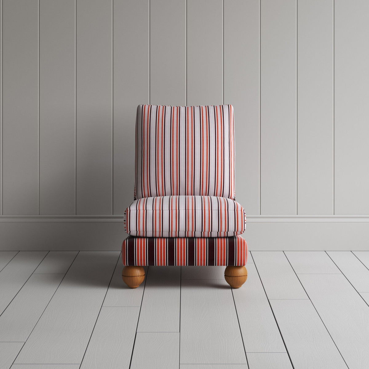 Perch Slipper Armchair in Regatta Flame Frame and Slow Lane Berry Seat