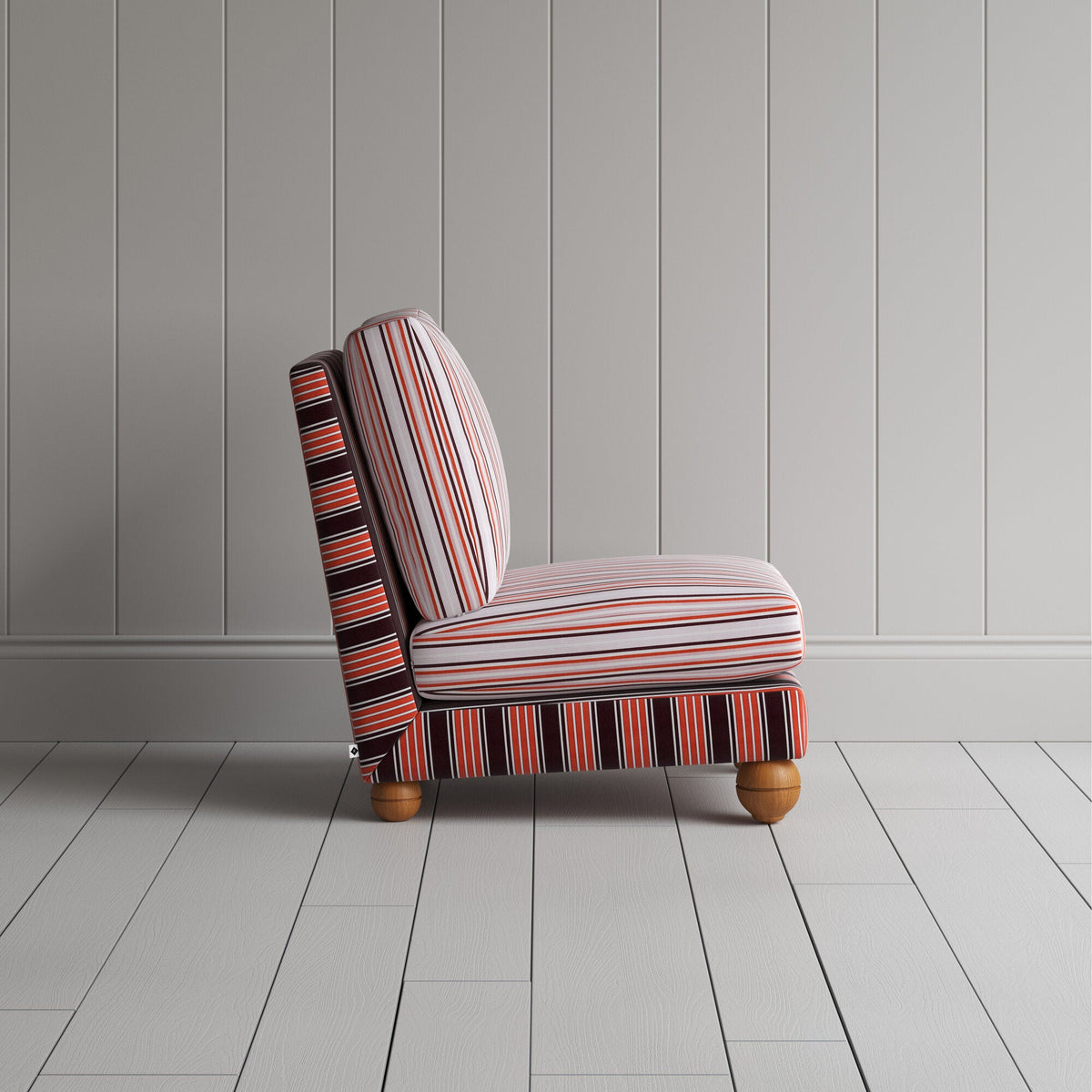 Perch Slipper Armchair in Regatta Flame Frame and Slow Lane Berry Seat