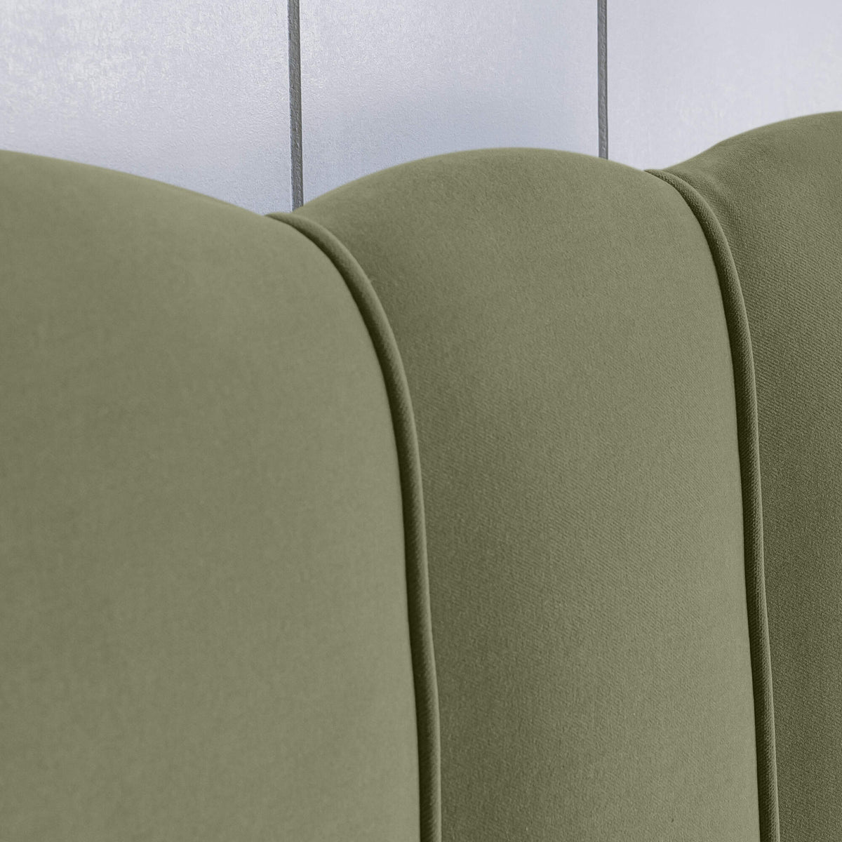 Cloud Nine Upholstered Bed in Intelligent Velvet Green Tea with Kick Pleat Valance