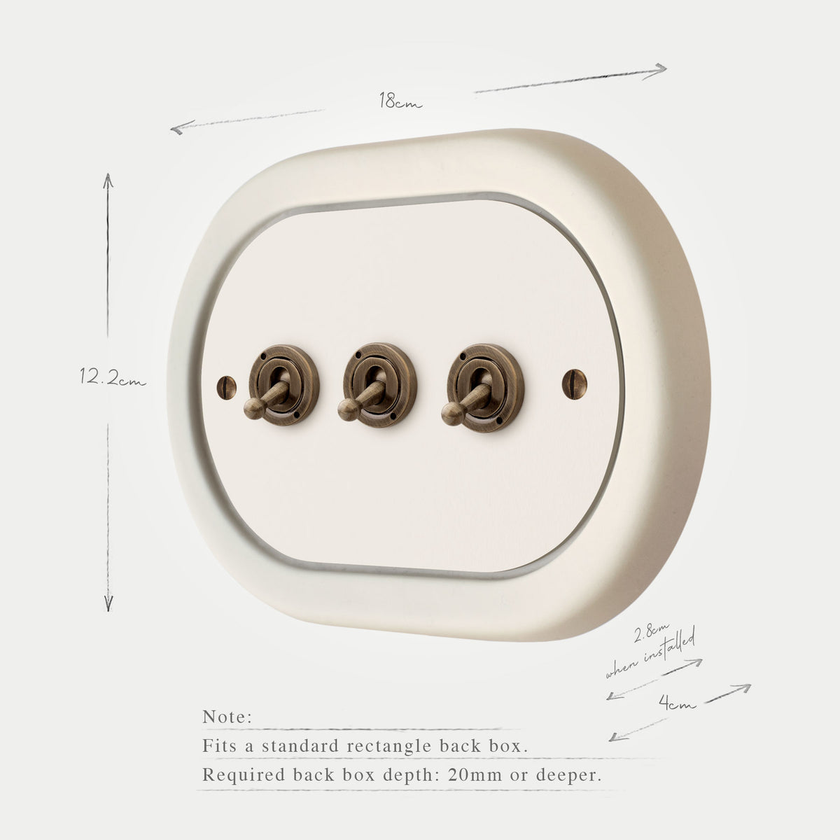 3 Gang White Switch With Brass Toggle