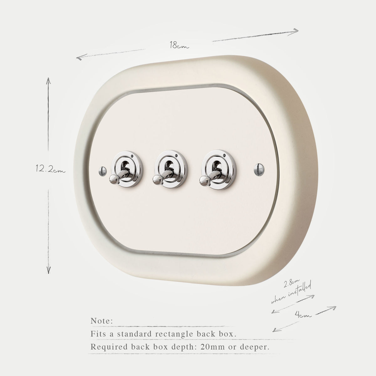 3 Gang White Switch With Chrome Toggle
