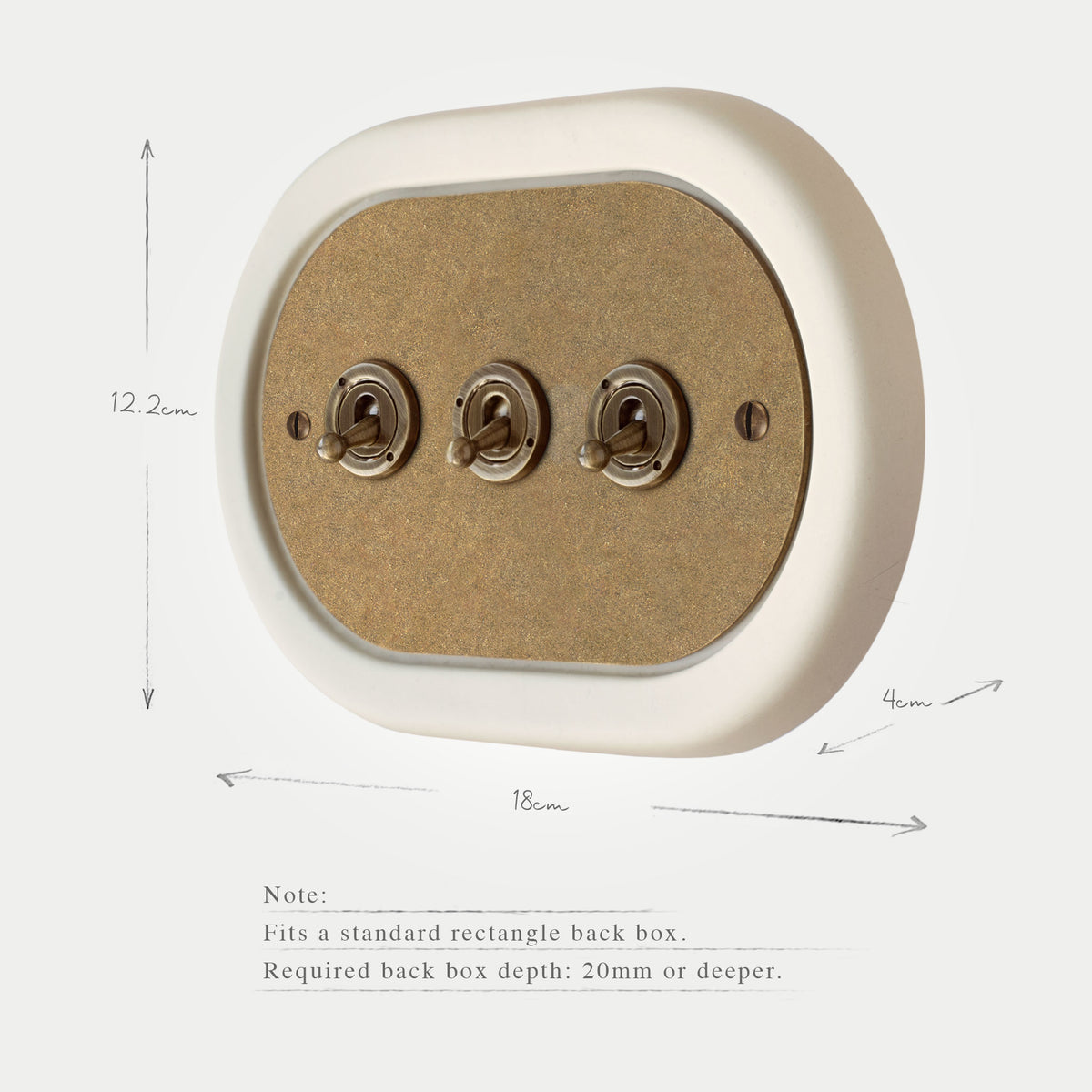 3 Gang Solid Brass Switch Plate and Surround (no modules)