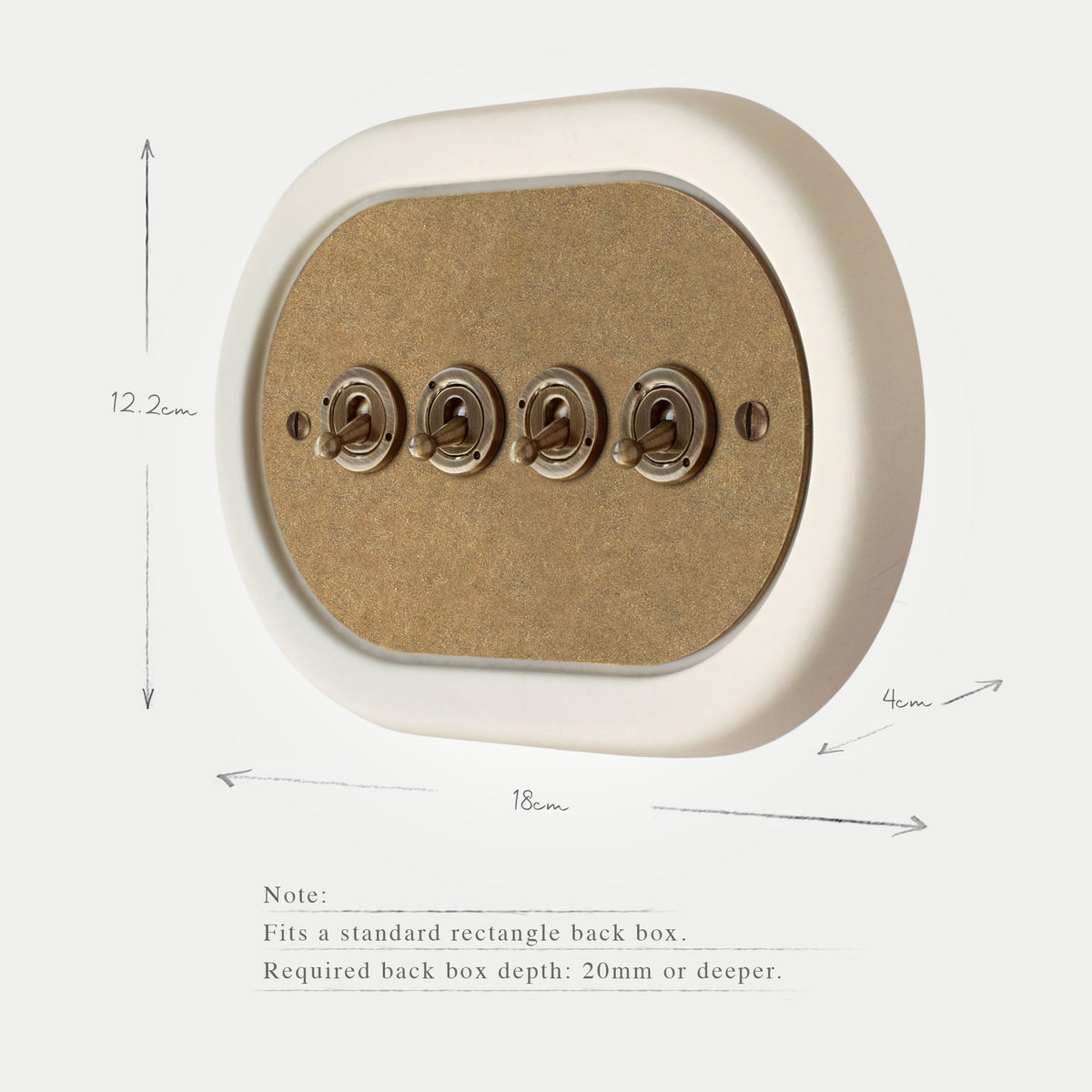 4 Gang Solid Brass Switch Plate and Surround (no modules)