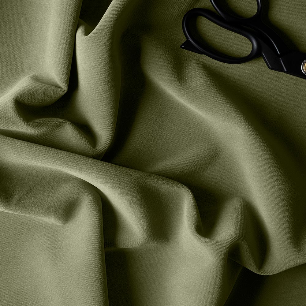 Cloud Nine Upholstered Bed in Intelligent Velvet Green Tea with Ruffled Valance