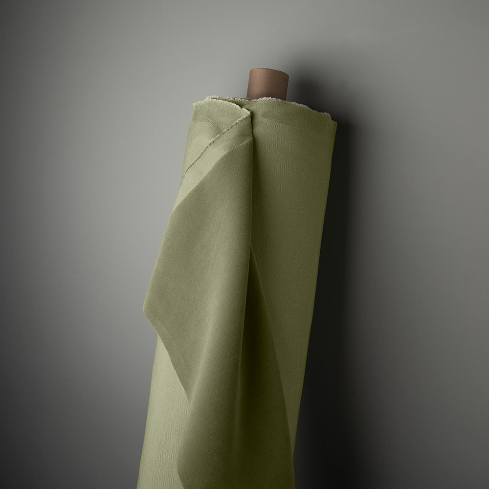 Cloud Nine Upholstered Bed in Intelligent Velvet Green Tea with Ruffled Valance