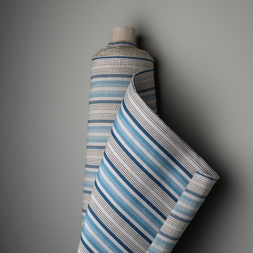 Perch Slipper Armchair in Slow Lane Blue Frame and Well Plaid Seat