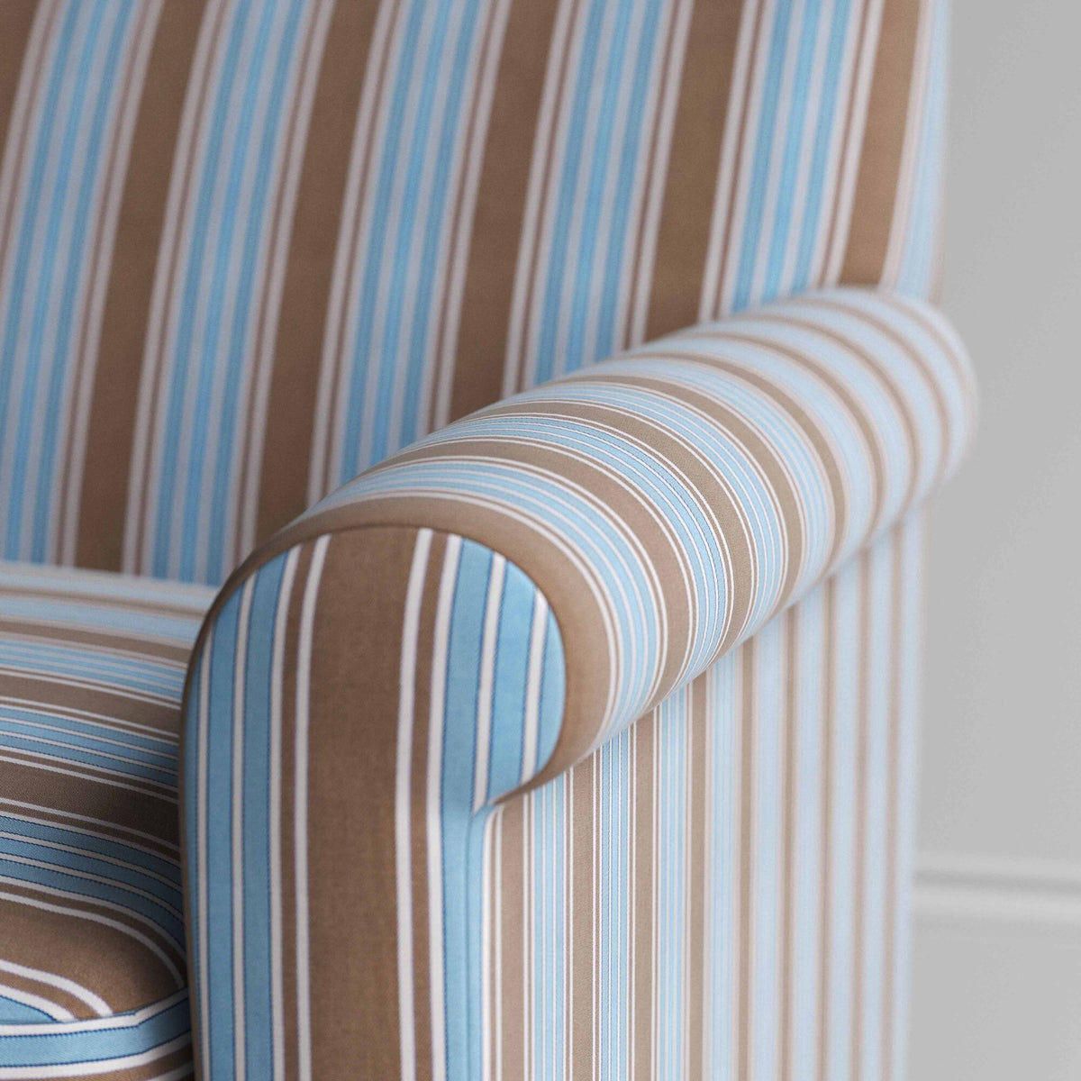 Idler 2 Seater Sofa in Regatta Blue Frame and Ticking Blue Brown Seat
