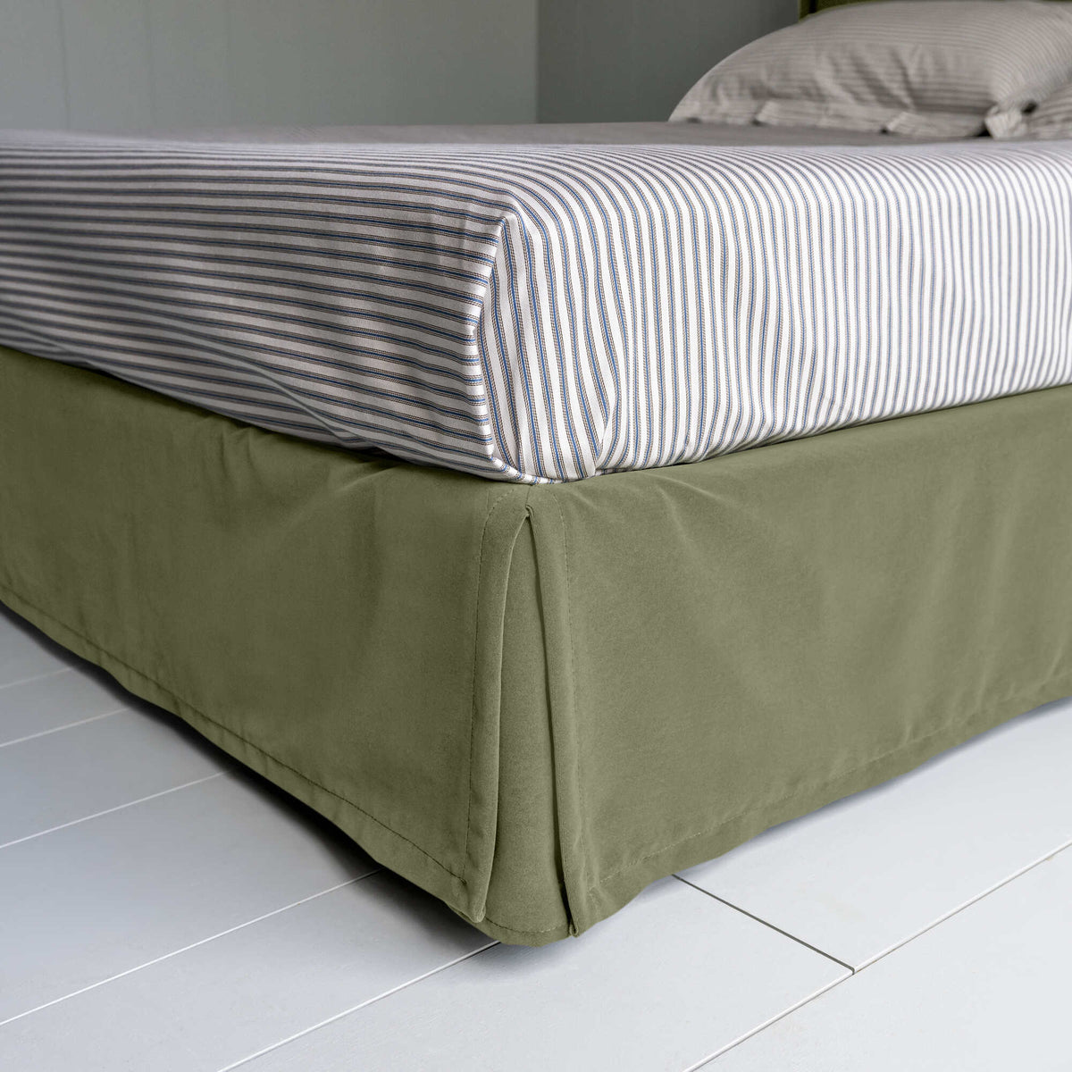 Cloud Nine Upholstered Bed in Intelligent Velvet Green Tea with Kick Pleat Valance