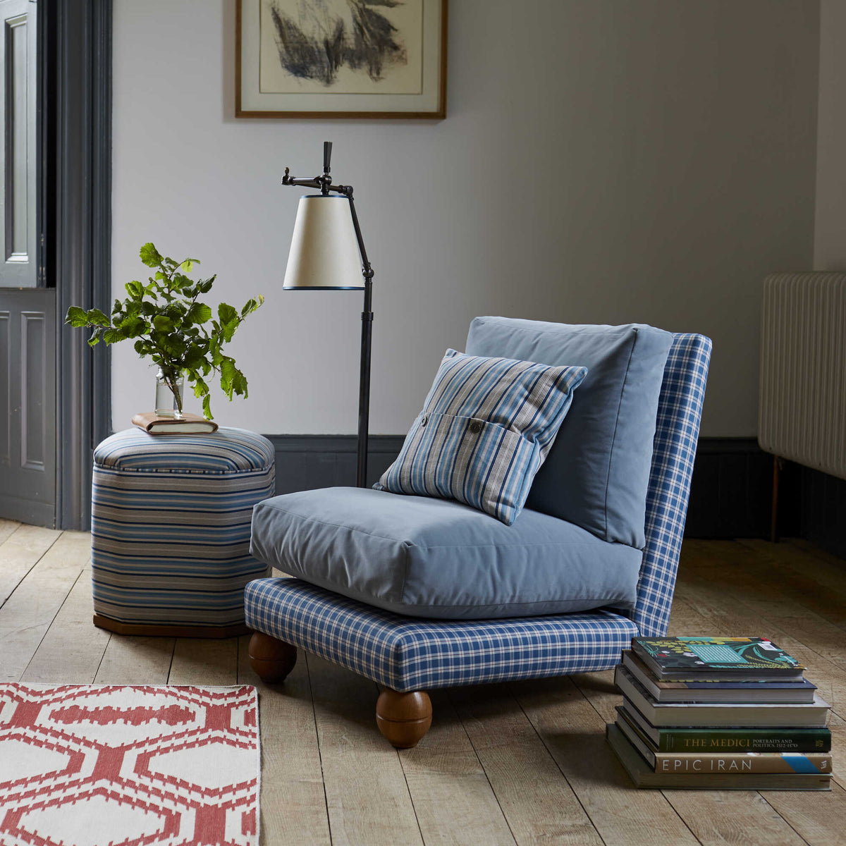 Perch Slipper Armchair in Intelligent Velvet Seaweed