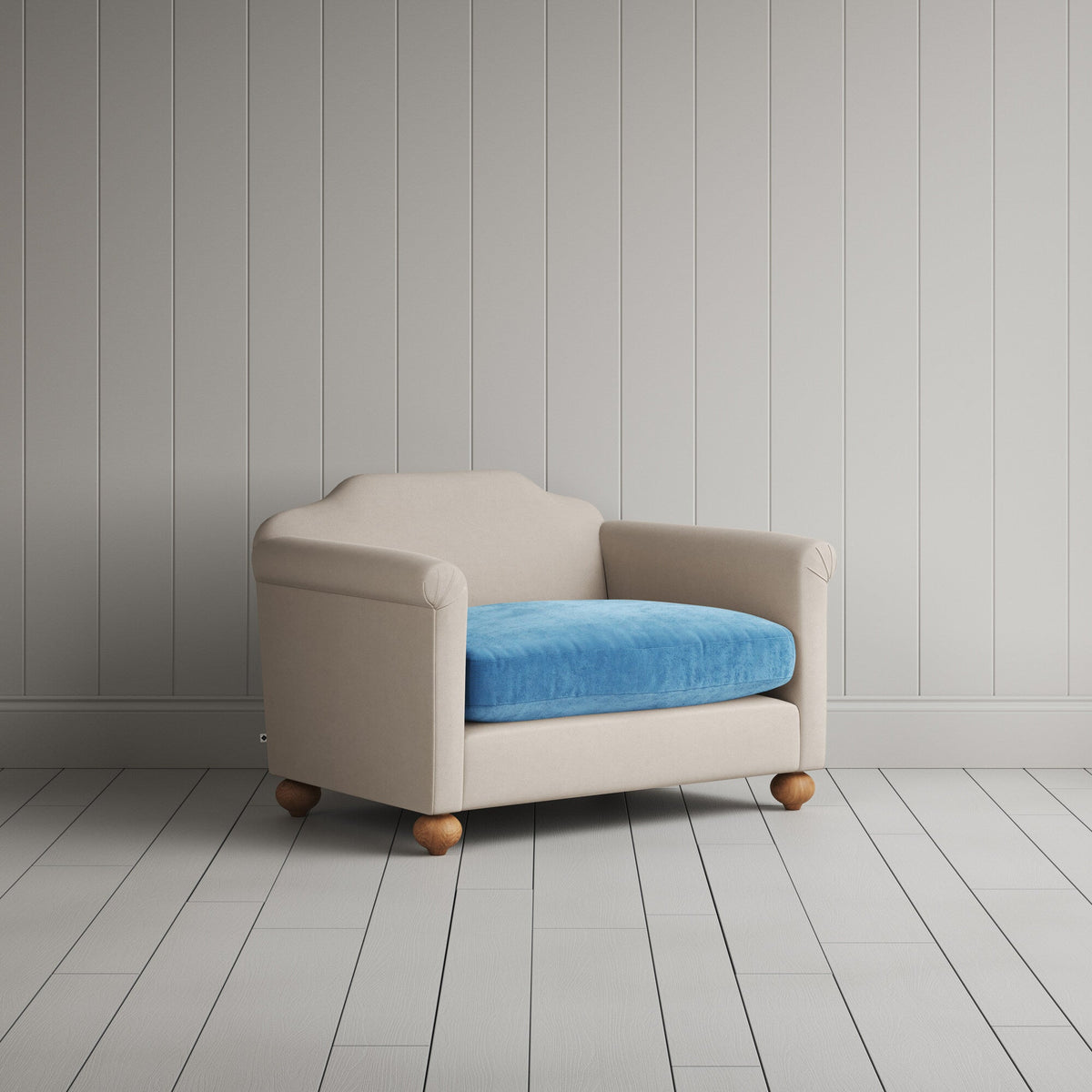 Dolittle Love Seat in Laidback Linen Dove Frame and Classic Corduroy Harbour Blue Seat