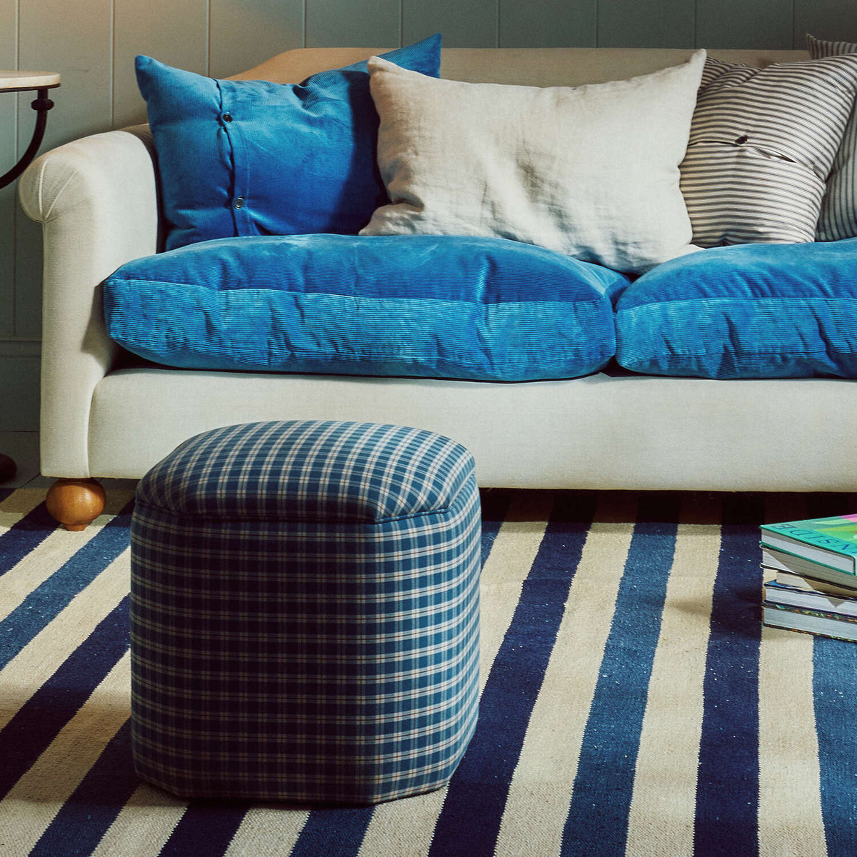 Thither Hexagonal Ottoman in Intelligent Velvet Mineral