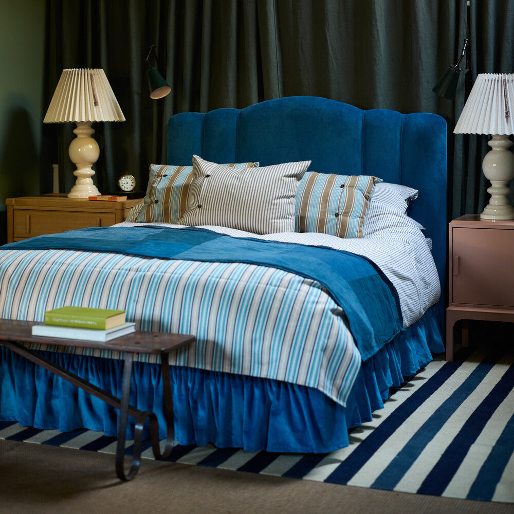 Cloud Nine Upholstered Bed in Intelligent Velvet Green Tea with Kick Pleat Valance