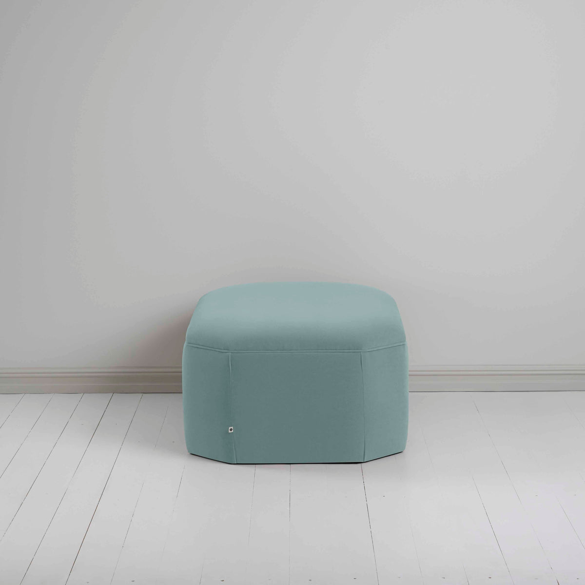 Hither Hexagonal Ottoman in Intelligent Velvet Mineral