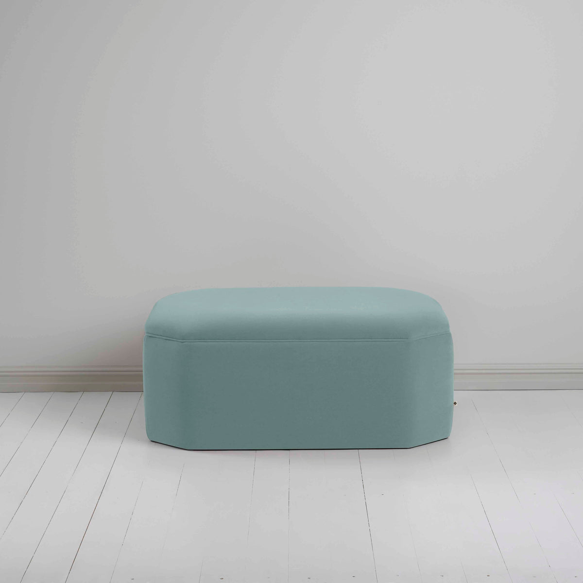 Hither Hexagonal Ottoman in Intelligent Velvet Mineral