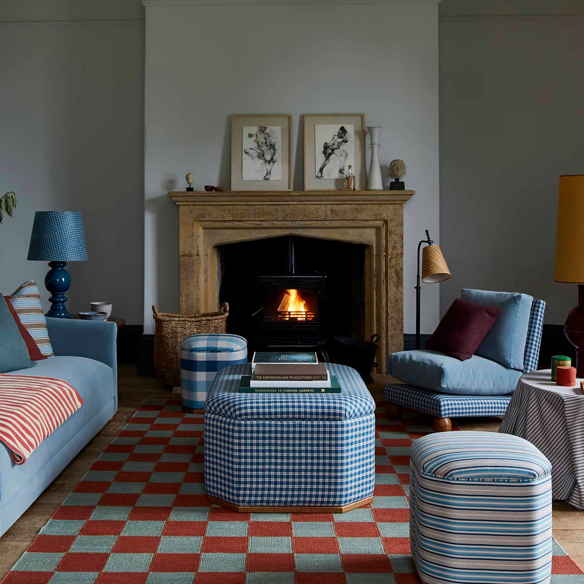Hither Hexagonal Ottoman in Intelligent Velvet Seaweed