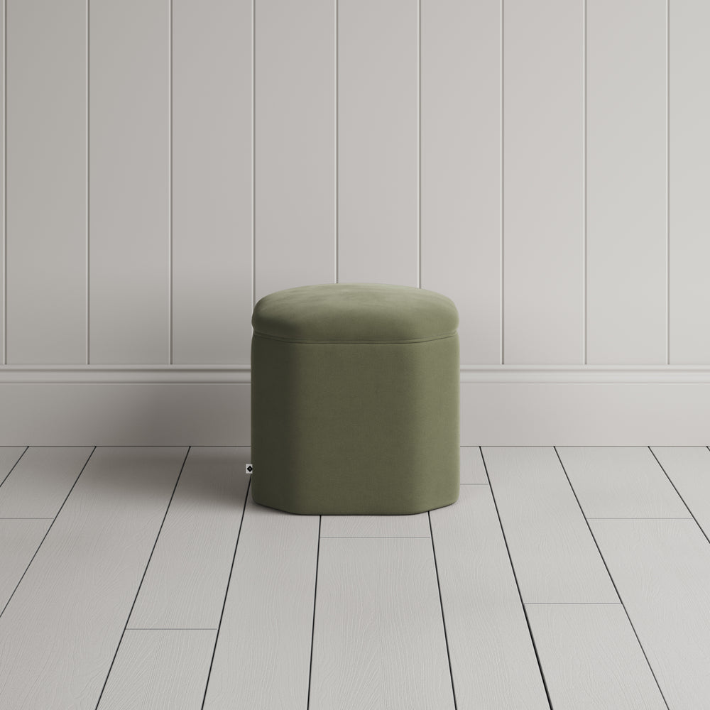 Thither Hexagonal Ottoman in Intelligent Velvet Green Tea